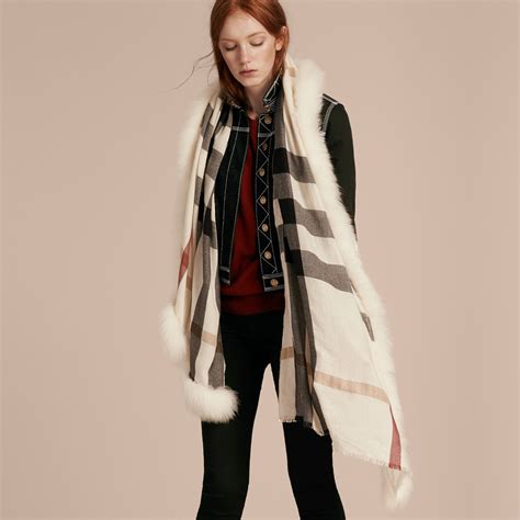 burberry fur trim cashmere check scarf|burberry cashmere check scarf price.